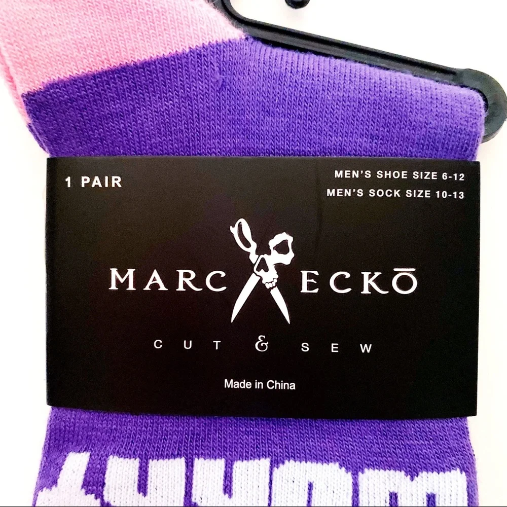 Donut Worry Marc Ecko Crew Socks Mens Purple Pink Donuts Fun Funny Novelty Gift